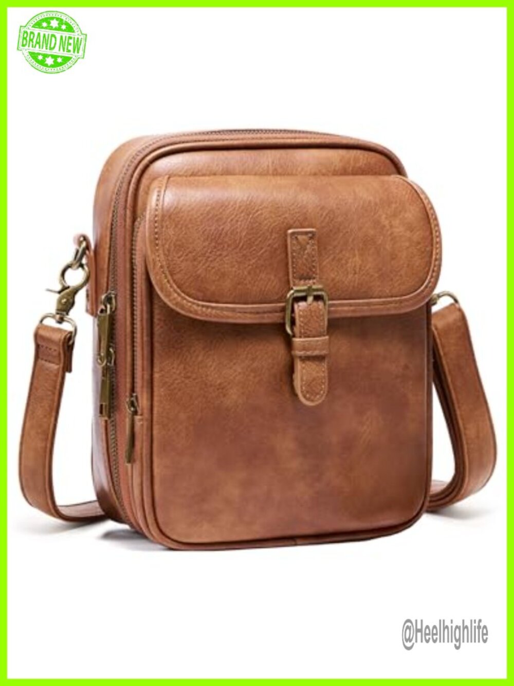 Vegan Leather Crossbody Messenger Bag with Card Slots Adjustable Strap